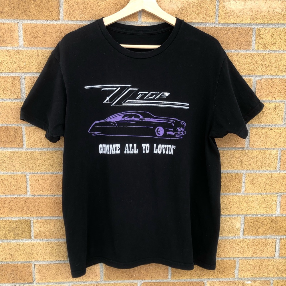 ZZ Top graphic t-shirt black & purple ‘Gimme All Your Lovin’ tee Size Medium -M-